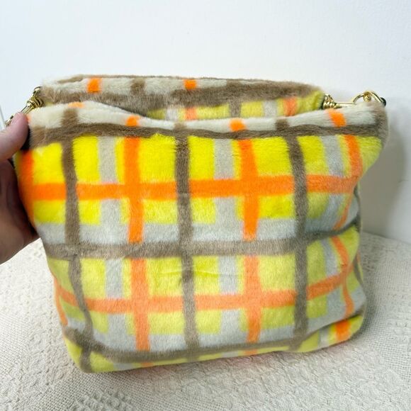 Ugg Duffy Shoulder Bag Orange Yellow Tartan Faux Fur Slouchy Purse - Picture 6 of 8